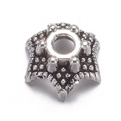 6-Petal Flower Tibetan Silver Bead Caps AA188-1