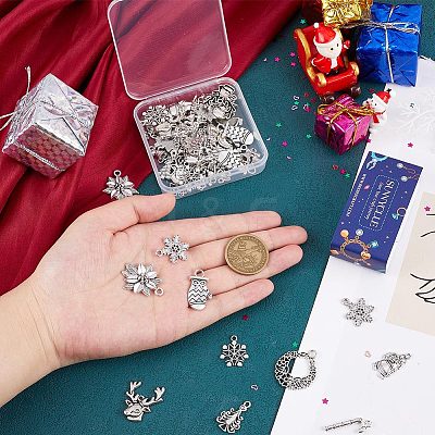 64Pcs 16 Style Tibetan Style Alloy Pendants FIND-SC0004-76-1