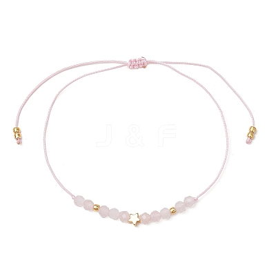 Natural Round Rose Quartz Beads Braided Bead Bracelets for Women BJEW-JB11655-07-1