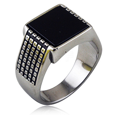 304 Stainless Steel with Natural Obsidian Finger Rings FS-WGC2D4C-14-1