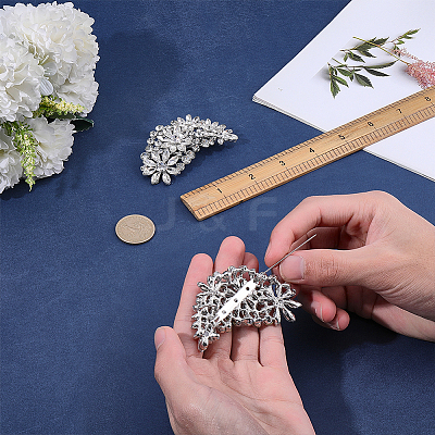 2Pcs Flower Alloy Rhinestone Brooch JEWB-FG0001-70B-1