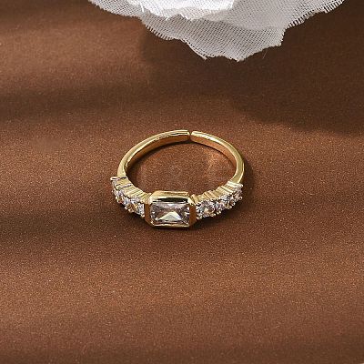 Brass with Cubic Zirconia Cuff Rings for Women RJEW-B160-07B-G-1