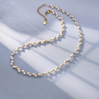 304 Stainless Steel & Plastic Pearl Round Beaded Necklaces SA-CBAAFEE-01G-1