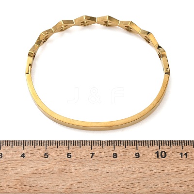 7MM 304 Stainless Steel Pave Clear Cubic Zirconia Rhombus Hinged Bangles for Women BJEW-C151-02G-1