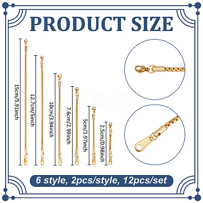 12Pcs 6 Styles 201 Stainless Steel & 304 Stainless Steel Box Chains Chain Extender FIND-UN00028-01-1