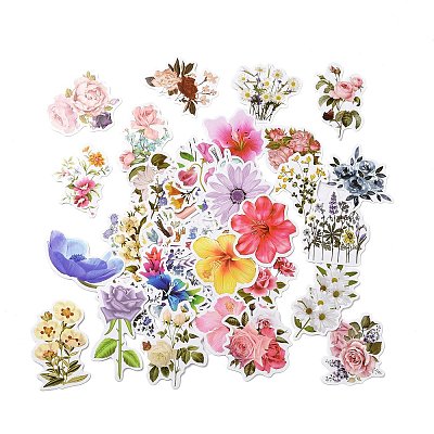 50Pcs Cartoon Flower Paper Sticker Label Set X-DIY-G066-05-1