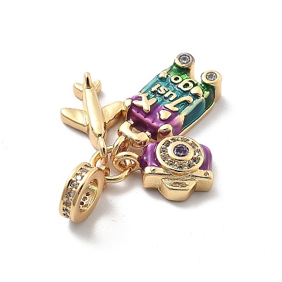 Rack Plating Brass Clear Cubic Zirconia European Dangle Charms KK-Q017-36G-1