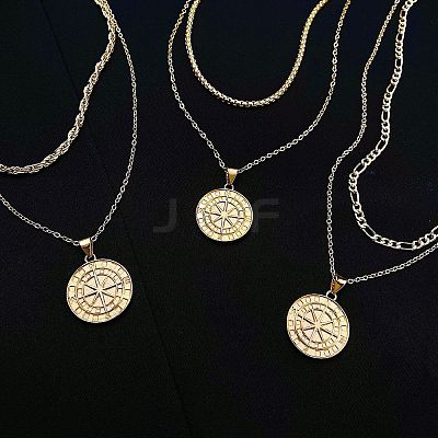 Compass Alloy Double Layer Pendant Necklaces for Women WH-WG93E93-01-1