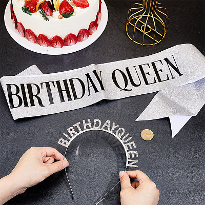 1Pc Birthday Queen Party Theme Alloy Rhinestone Hair Bands for Women AJEW-HY0002-47-1
