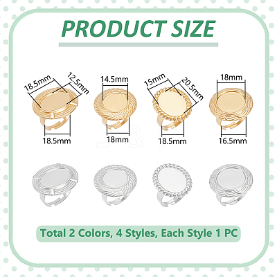 8Pcs 8 Styles 304 Stainless Steel Cuff Ring Components STAS-UN0064-33-1