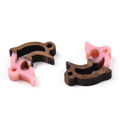 Opaque Resin & Walnut Wood Connector Charms RESI-N039-46F-1