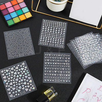 8 Sheets 4 Styles Laser Heart Pattern Nail Art Sticker DIY-CY0001-90-1