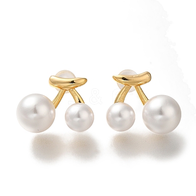 Brass ABS Imitation Pearl Stud Earrings for Women EJEW-B107-05G-1