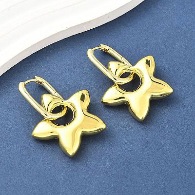 Star Brass Hoop Earrings for Women EJEW-U057-06C-01G-1