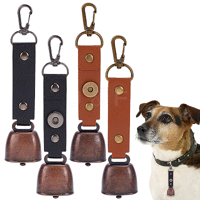 4Pcs 2 Colors Imitation Leather & Iron Bell Keychains AJEW-CL0002-41-1
