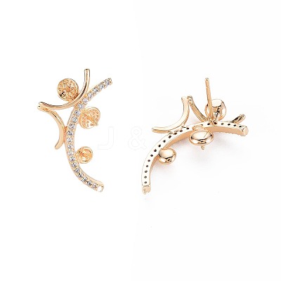 Brass Micro Pave Clear Cubic Zirconia Stud Earring Findings KK-S364-134-1
