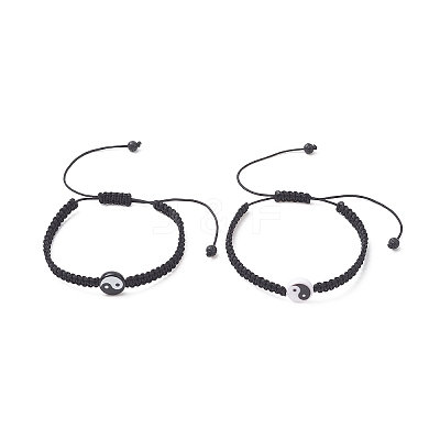 2Pcs 2 Color Acrylic Yin Yang Braided Bead Bracelets Set BJEW-JB09406-1