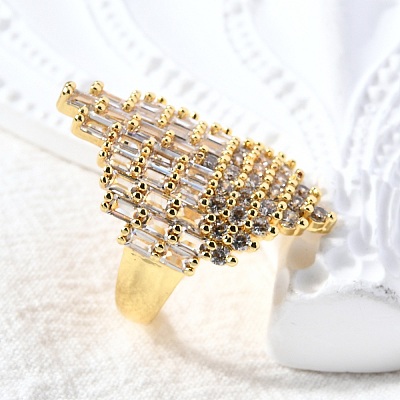 Brass Micro Pave Cubic Zirconia Adjustable Cuff Open Rings RJEW-D313-10G-1