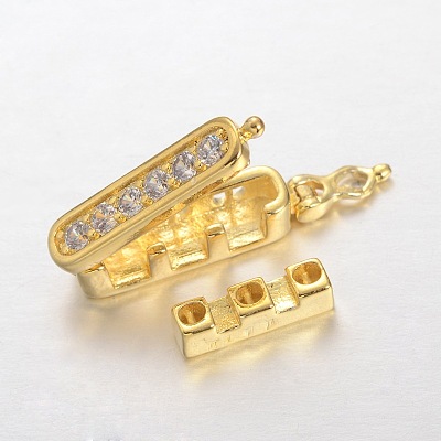 Rectangle Brass Micro Pave Cubic Zirconia Twister Clasps LS-ZIRC-O018-08G-RS-1