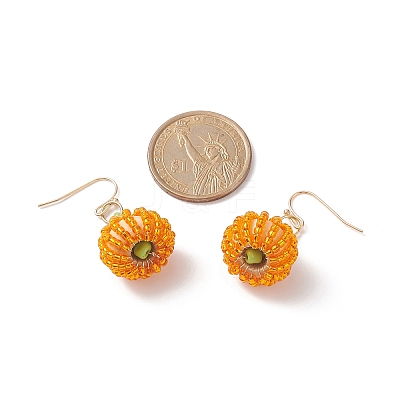 Wood & Seed Beaded Pumpkin Pendant Dangle Earring EJEW-JE05183-1