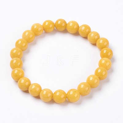 Natural Mashan Jade Beaded Stretch Bracelet BJEW-P207-32-14mm-1
