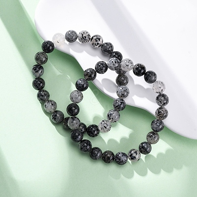 Natural Tourmaline Round Beaded Stretch Bracelets for Men Women BJEW-G743-01B-1