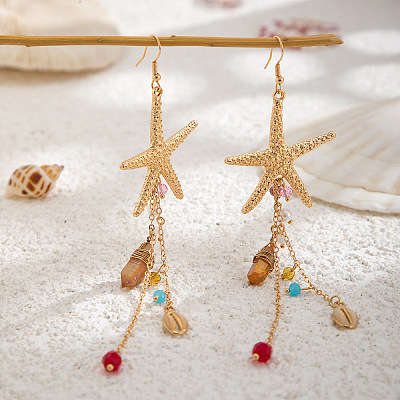 Alloy Starfish Tassel Dangle Earrings FS-WGBA216-03-1