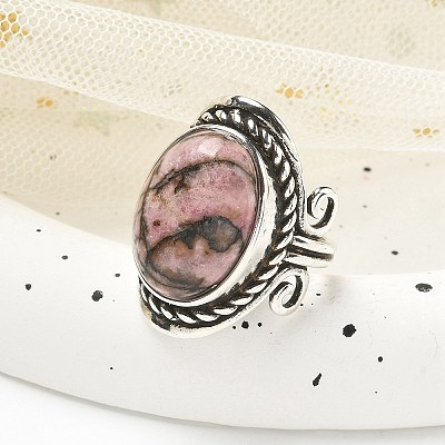 Natural Rhodonite Adjustable Rings RJEW-I108-01AS-04-1