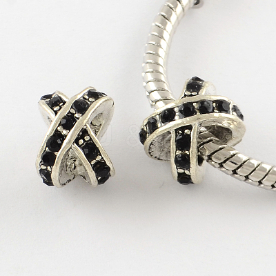 Letter X Antique Silver Plated Metal Alloy Rhinestone European Beads ALRI-Q228-16-1