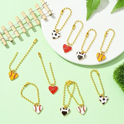 10Pcs 5 Styles Heart with Sports Ball Alloy Enamel Pendant Decoration HJEW-YW00076-1