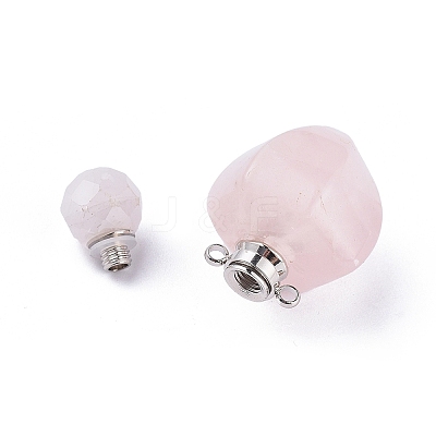 Faceted Natural Rose Quartz Openable Perfume Bottle Pendants G-P435-A-01P-1