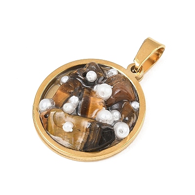 Natural Tiger Eye Chip and Plastic Pearl Pendants GG-CBA82D7-01G-04-1