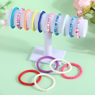 15Pcs Handmade Polymer Clay Beads Stretch Bracelets for Women BJEW-SW001597-1