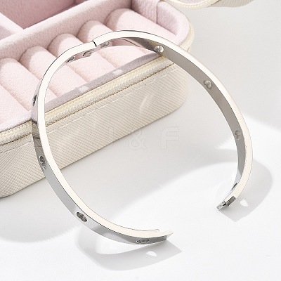 Hollow Heart 304 Stainless Steel Bangles for Women BJEW-Z092-11P-1