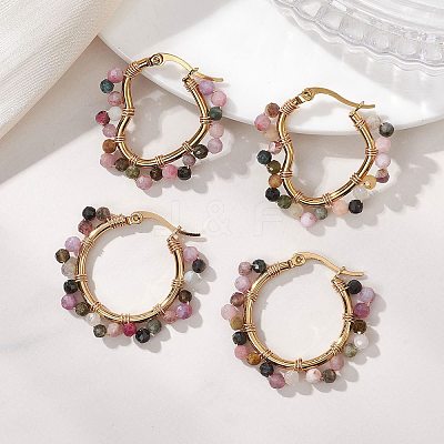 2 Pairs 2 Styles Natural Multicolor Tourmaline Hoop Earrings EJEW-JE06942-1