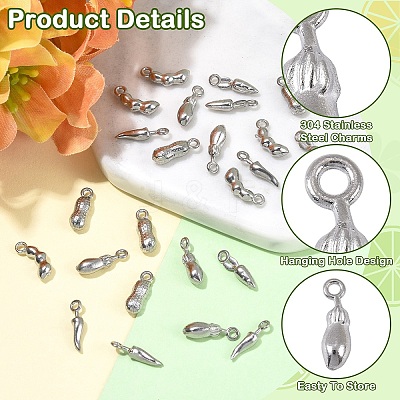 25Pcs 5 Styles Vegetables 304 Stainless Steel Charms STAS-YW0011-22-1