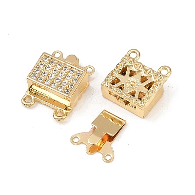 Brass Micro Pave Clear Cubic Zirconia Box Clasps KK-L255-02G-02-1