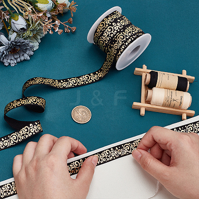 10Yards Gold Stamping Flower Polyester Elastic Cord OCOR-WR0001-49A-1