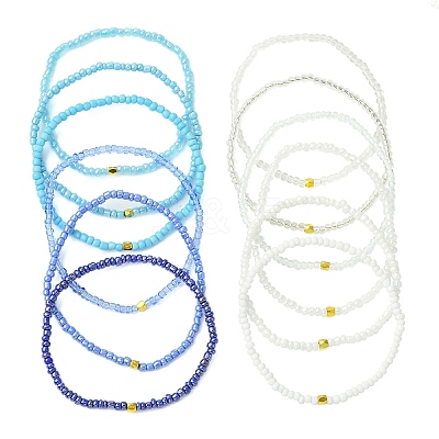 Blue Color Palette Glass Seed Beaded Stretch Bracelet Sets BJEW-MZ00101-1