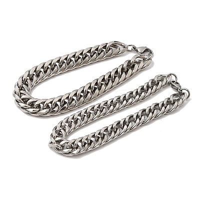 201 Stainless Steel Cuban Link Chains Bracelets for Women Men STAS-T077-21P-01-1