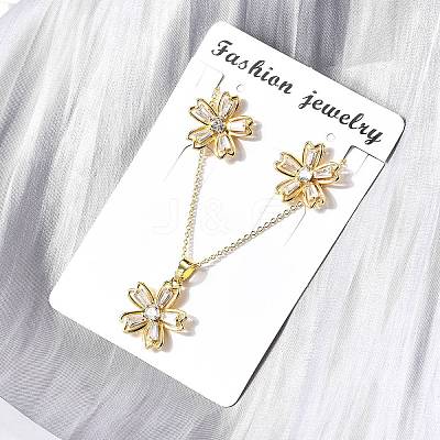 Flower Brass Micro Pave Cubic Zirconia Stud Earrings & Pendant Necklaces Sets SJEW-Z002-02G-1
