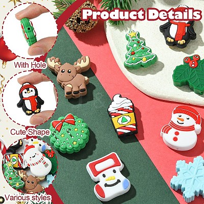 10Pcs 10 Styles Christmas Food Grade Eco-Friendly Silicone Focal Beads SIL-YW0001-30-1