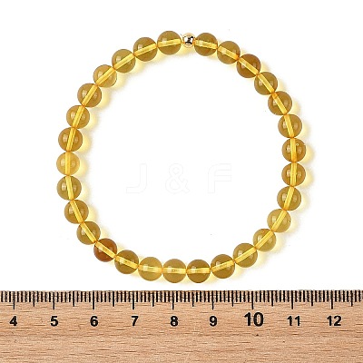 6MM Natural Amber Beaded Stretch Bracelets for Women BJEW-JB14240-01-1