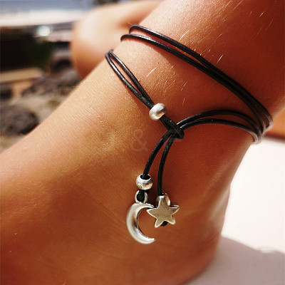 Imitation Leather Alloy Charm Wrap Anklets WGACC3A-01-1