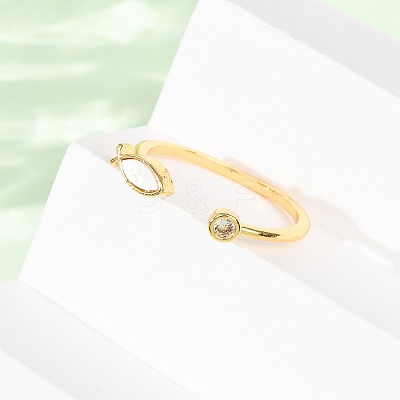 Brass Micro Pave Cubic Zirconia Cuff Rings for Women RJEW-K309-39D-G-1