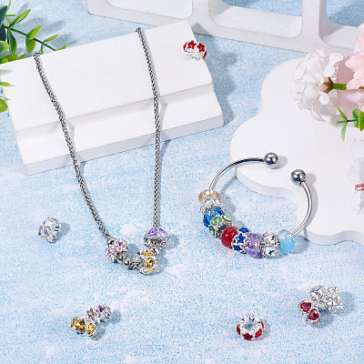 8Pcs 2 Styles Alloy Rhinestone European Beads FIND-TA0010-84-1