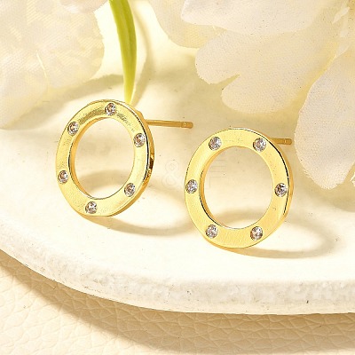Ring Brass Micro Pave Clear Cubic Zirconia Stud Earrings EJEW-C126-04G-1