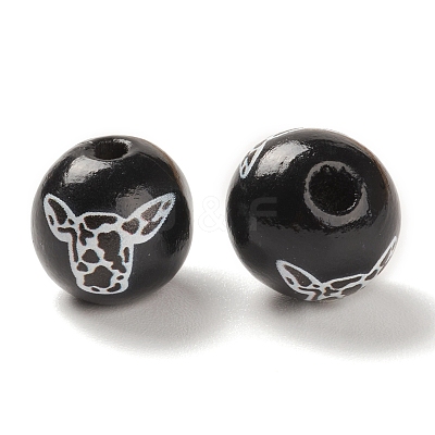 Printed Wood European Beads WOOD-K008-04-1