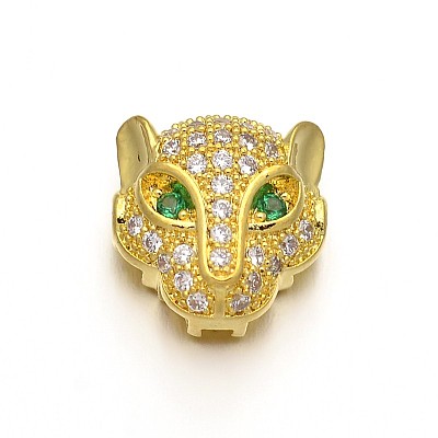 Rack Plating Brass Micro Pave Cubic Zirconia Leopard Hollow Beads X-ZIRC-I012-18G-RS-1
