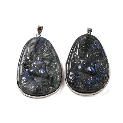 Natural Labradorite Carved Deer Big Pendants G-B085-10P-1